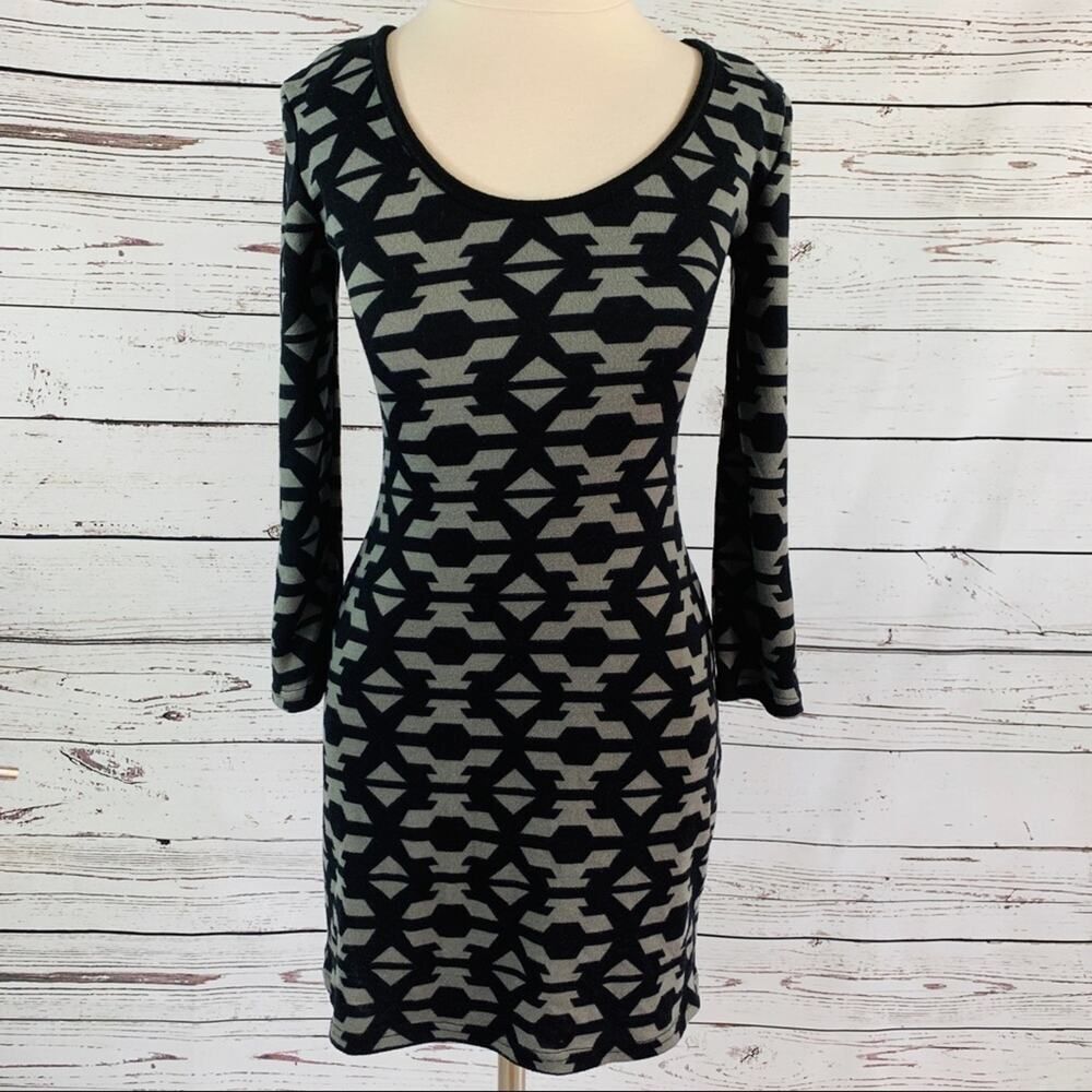 Sweater dress black grey short long sleeve